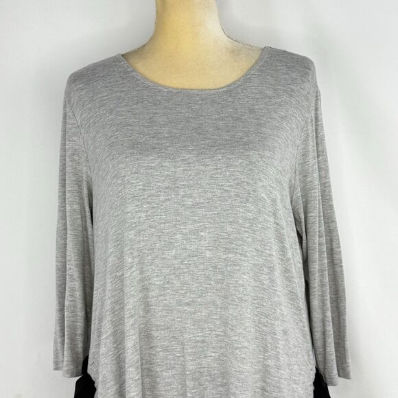 Pebble and Stone Gray Black Layered Tunic Top L Bow Tie Sides Asymmetrical Hem - Picture 14 of 16
